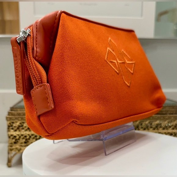 Ettinger for ANA - Orange Canvas/Leather Cosmetic/Travel Bag & Hideaway Tote EUC - Picture 3 of 16